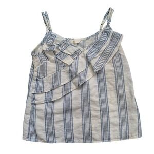 H&M Striped Cotton Ruffle Front Camisole Tank Top Size 2 Blue White